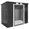 tectake® Casetta da Giardino in Lamiera, Box con Tetto Inclinato, Box da Giardino per Esterno con Porta Scorrevole, Lamiera in Acciaio, Fondamenta in Metallo - Grigio/Bianco