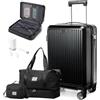 WEPOET Valigia Rigida Sottovuoto con Pompa Elettrica, Bagaglio a Mano Trolley Leggero, Sistema di Compressione a Vuoto Integrato, Valigia da Cabina 4 Ruote Rotanti 360° Serratura TSA(Nero)