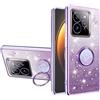 Yarxiawin Custodia per Realme GT7 Pro Silicone Morbido con Anello Supporto, Effetto Glitter per Realme GT 7 Pro Cover Trasparente Sottile Fiore Antiurto Case Brillante (Viola)