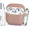 MHYALUDO Custodia per AirPods di quarta generazione 2024, in morbido silicone di grado militare, assorbe gli urti, custodia per AirPods 4 con portachiavi e kit di pulizia, tè al latte