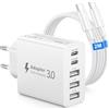 Poukey Caricatore USB C Rapido 50W, 5-Porto Alimentatore USB Multipla Ricarica Veloce Caricabatterie Spinotto Multiplo Carica Spina Rapido Caricatore per iPhone 17 16 15 14 13 Pro Max,Samsung Galaxy S26 S25