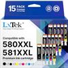 LxTek 580XXL 581XXL Cartucce Compatibili per Canon PGI-580 CLI-581 XXL per Pixma TS705 TS6350 TR7550 TS6250 TS6150 TS705A TR8550 TS6151 TS8350 TS8150(PGBK Nero Ciano Magenta Giallo, 15-Pack)