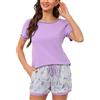 Litherday Pigiama Donna Cotone Estivo Corto Due Pezzi con Maglia Girocollo e Pantaloncini Morbido Leggero da Casa e da Notte Donna Pigiama Corto Donna A1-Blu Scuro S