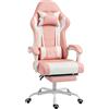 HOMCOM Sedia Gaming con Cuscino Lombare Massaggio, Vibrazione Reclinabile 155°, Altezza Regolabile, Poggiatesta e Poggiapiedi Retrattile, 63x66x134 cm, Rosa | Aosom Italy