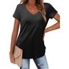 Amoretu Maglietta da donna, casual, con scollo a V, estiva, a maniche corte, A: nero, S