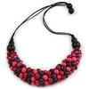 Avalaya Collana grossa con perline di legno a grappolo viola/rosa scuro, con cordoncino in cotone nero, lunghezza 70 cm, Misura unica, Legno, Nessuna pietra preziosa