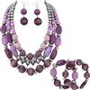 BOCAR Set Gioielli Chunky Statement a 3 Strati, Collana, Orecchini e Bracciale con Perline in Acrilico e Legno, Stile Boemo per Donna (NK-10625-Grape purple+er+br)