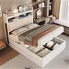 VICONELISE Letto Singolo con Contenitore 90x200 cm con USB/Type-C, Struttura Letto Imbottito con Vano Portaoggetti e Testiera, Letto Idraulico con Spazio Nascosto per Riporre Oggetti(Bianco)