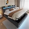 VICONELISE Letto Matrimoniale con Contenitore 180x200 cm con LED e USB, Struttura Letto Imbottito con Vano Portaoggetti e Testiera, Letto Una Piazza e Mezza con Spazio e Rete a Doghe(Grigio)