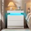 Cubehom Comodino Nero con LED, Comodino da Notte con 2 Cassetti e 16 Colori Luci, Comodino da Letto per Camera da Letto Soggiorno Ufficio (Bianco)