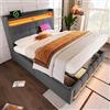 VICONELISE Letto Matrimoniale con Contenitore 160x200 cm con LED e USB, Struttura Letto Imbottito con Vano Portaoggetti e Testiera, Letto Una Piazza e Mezza con Spazio e Rete a Doghe(Grigio)