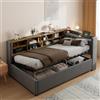 YuQozii Divano letto imbottito 90 x 200 cm, con luce notturna, porte di ricarica USB e tipo C, con ripiani e ripiani, testiera imbottita, letto multifunzione, tessuto in velluto (grigio scuro)