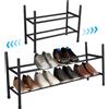 Zaxiva Scarpiera Salvaspazio a 2 Ripiani, Estensibile 44-82cm, Scarpiera Impilabile in Acciaio Inox, Porta Scarpe Stabile in Nero, Organizer Scarpe Ideale per Ingresso o Piccoli Spazi
