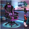 ALFORDSON Sedia da Gaming Massaggiante con Poggiapiedi Telescopico, Sedia Gamer con Cuscino Lombare & Poggiatesta, Ergonomico Sedie da Ufficio Schienale Regolabile 90-150°, Similpelle(Viola)
