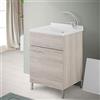 Inbagno Lavatoio con mobile e vasca in Resina resistente agli acidi, Completo di ASSE di Lavaggio e Kit sifone + piletta (50x50 cm 1 Anta, Rovere Grigio)