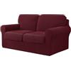 WWQQKJ Copridivano Elasticizzato Copridivano 2 Posti Con 2 Schienali E 2 Fodere Per Cuscini Di Seduta Separato Per Mobili 145-178 Cm 5 PZ(Vino Rosso)