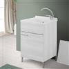 Inbagno Lavatoio con mobile e vasca in Resina resistente agli acidi, Completo di ASSE di Lavaggio e Kit sifone + piletta (50x50 cm 1 Anta, Bianco Venato)