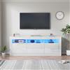 REXO Mobile TV lucido con illuminazione a LED, 3 scomparti aperti, 2 porte, 2 cassetti, controllo smart app, per TV da 70 pollici, supporto per TV lucido (bianco)