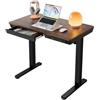 HUANUO 88 x50 cm Scrivania Regolabile in Altezza con Cassetto, Porte di Ricarica USB e 3 Altezza Memorizzabili, Scrivania Ufficio con Piano Monoblocc, Noce Scuro