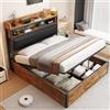 VICONELISE Letto Matrimoniale con Contenitore 140x200 cm con USB/Type-C, Struttura Letto Imbottito con Vano Portaoggetti e Testiera, Letto Una Piazza e Mezza con Spazio Nascosto per Riporre Oggetti(Nero)