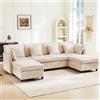 VICONELISE Divano Letto 4 Posti con Penisola, Divano Letto Matrimoniale con Materasso, Divano Angolare 4 Posti Forma di U con Braccioli e Poggiapiedi Rimovibile, Beige