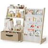 Hoyiyobi Scaffale per bambini con organizer per giocattoli 2 in 1 - Libreria in legno e tessuto con 4 scomparti, cassetto e tasche portapenne, scaffale sicuro per bambini, altezza 68 cm, per cameretta