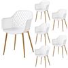 PPkrimnel Set di 6 sedie da sala da pranzo con schienale moderno geometrico in plastica con gambe in metallo, sedie da giardino per esterni, sedie da pranzo con braccioli, per balcone, bianco