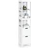 RELAX4LIFE Mobiletto Bagno Salvaspazio, Mobile Colonna da Bagno Alto e Stretto in Legno, Scaffale Multiuso con 2 Cassetti e 3 Ripiani, 144,5 x 30 x 30 cm, Bianco
