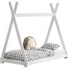 [en.casa] Letto per Cameretta a Forma di Capanna Letto Tipi per Bambini Struttura in Legno di Pino in Stile Montessori 80 x 160 cm Bianco