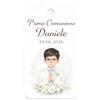 Generico Set 30 Tag Bomboniere Prima Comunione Personalizzate con Nome e Data - Etichette in Cartoncino Premium 250 g - Ideali come Segnaposto o Decorazioni per Bomboniere (BAMBINO MORO)
