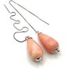Generico Orecchini con Fili in Argento 925 e Gocce Corallo Rosa, Pendenti Lunghi, Gioielli Minimalisti, Bijoux Matrimonio, Made in Italy