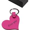 Munkiy Italy Portachiavi a Forma di Cuore in Vera Pelle - Artigianale Made in Italy - Idea Regalo Donna - San Valentino Compleanno Anniversario (Magenta - Love you, Gift Box)