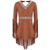 Zaldita Costume Indiana dAmerica per Bambina Monospalla Abito Carnevale Halloween Indian Girl Outfits Vestito Cowgirl Compleanni Party Terra d'ombra 7-8 anni