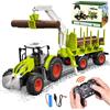 Aragallant RC Trattore Telecomandato per Bambini, Set di Trattore Radiocomandato - con Rimorchio Giocattolo, 2.4Ghz Telecomandato, Pinza e 3 Legname, Giocattoli per Bambini di 3, 4, 5, 6, 7 Anni