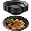 SUNOYA Set di 6 piatti per pasta, piatti fondi, in plastica, grandi e profondi, riutilizzabili, bianchi rotondi, piatti fondi per camper, feste, picnic, campeggio (nero)