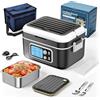 TLPEMN Scaldavivande Elettrico Portatile, 1,5L Porta Pranzo Riscaldabile con Display LCD e Timer, Scalda Vivande Portatile Elettrico con Stoviglie in Acciaio Inossidabile e Borsa Termica per Ufficio