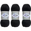 Alize Diva Filato a mano 100% Microfibra Acrilica Filato Alize Diva Effetto Seta Crochet Artigianato Pizzo Artigianato Lotto di 3 matasse 300 gr Colore 60 - Nero