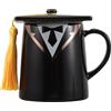 RUNROTOO Tazza in ceramica a forma di cappello di laurea con coperchio a nappa, 450 ml/15 oz, tazza da caffè/tè nera, regalo di laurea 2026 per studenti, insegnanti, bomboniera per feste scolastiche