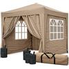 QUICK STAR Gazebo Quick Star Pop-Up, 2,5 x 2,5 m, sabbia con poggiapiedi e con 4 pareti laterali Easy-Klett con 2 cerniere.