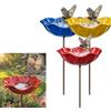 Generic Mangiatoia per uccelli da giardino in metallo fatta a mano, 60 cm, fiori in metallo per giardino, ciotola per bagnetto per uccelli, decorazione per esterni (3 pezzi, rosso, blu, giallo)
