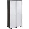 MA MAISON Armadio Alto in Plastica 79x43x164 cm. con 2 Ante e Vano Portascopa - Mobile Contenitore Multiuso Salvaspazio per Organizzazione Casa, Lavanderia e Ripostiglio (Grigio/Nero)