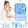 KINSAM Kit Cura Neonato, Set Igiene Neonato con 13 Accessori Essenziali, Kit Neonato Igiene Nascita con Trousse Toilette Bambino, Kit Bagnetto Neonato, Spazzola, Termometro e Kit Unghie Neonato, Blu