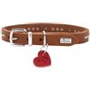 HUNTER Collare per cani Aalborg Hearts, colore cognac, morbida pelle bovina di alta qualità, morbida e confortevole, con borchie e dettagli a cuore, ciondolo a forma di cuore, prodotto in Germania