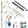 EXLECO Kit Autolivellante Per Pavimenti, 3&5MM Bifacciale Raschietto Pavimenti in Acciaio Inox, Rullo di Sfiato, Pittura con Rullo, Asta Telescopica, Scarpe Chiodate 30MM, Spatole per Stucco, Guanti