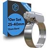 Pangaea Tech Fascette stringitubo in acciaio inox, 25-40 mm, larghezza di banda 12 mm, 10 pezzi, qualità professionale secondo DIN 3017 (W2) per piscina, laghetto e giardino