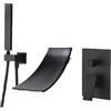 TuliperMood Rubinetto per vasca da bagno con doccetta a cascata - Moderno set doccia in nero opaco - Miscelatore monocomando per vasca e doccia