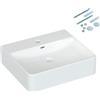 AQUABATOS Lavabo in ceramica bianca rettangolare 50 x 42 cm Lavabo da appoggio per lavabo, lavabo sospeso, lavabo da parete, bagno con foro per rubinetto, troppopieno, viti