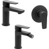 Inbagno Set miscelatori lavabo bidet e doccia incasso nero opaco in ottone, piletta di scarico e corpo incasso inclusi, serie ERIKA