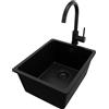 PRIMAGRAN Lavandino da Cucina Tutto Nero 36x44cm, Lavello in Granito a 1 vasca + Rubinetto 32x20cm + Set di accessori, Lavabo da Cucina Incasso al Mobile 40cm - Venezia Easy Slim S010