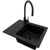 PRIMAGRAN Lavandino da Cucina Tutto Nero 55x44cm, Lavello in Granito a 1 vasca + Rubinetto 40x38cm + Set di accessori, Lavabo da Cucina Incasso al Mobile 45cm - Copenhagen Easy S028